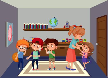 Aile üyelerinin resimleriyle oturma odası sahnesi