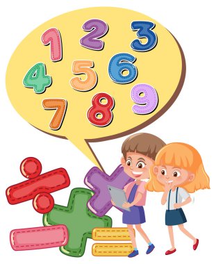 0 'dan 9' a kadar sayma ve matematik sembolleri resimleme