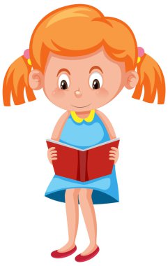At kuyruklu bir kız kitap resimlerini okuyor.