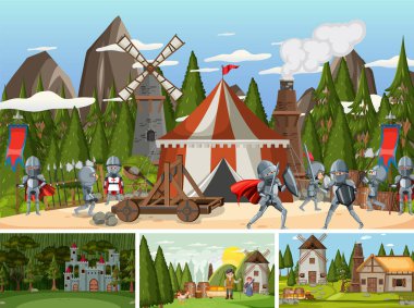 Farklı sahne ortaçağ illüstrasyonları