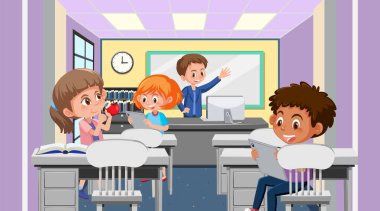 Öğrenci resimleriyle dolu bir sınıf.