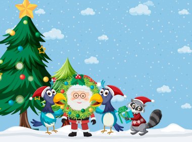 Noel Baba ve kuşlarla Noel teması