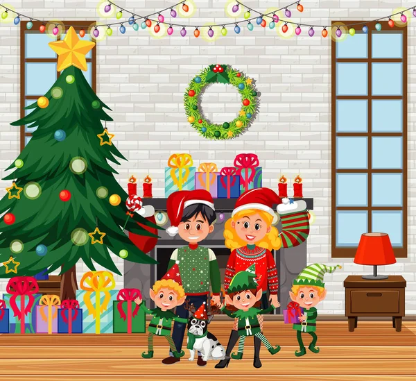 Férias Natal Com Família Casa Ilustração — Vetor de Stock