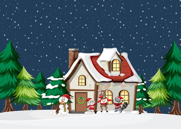 Christmas Holidays House Snow Illustration — Stock Vector