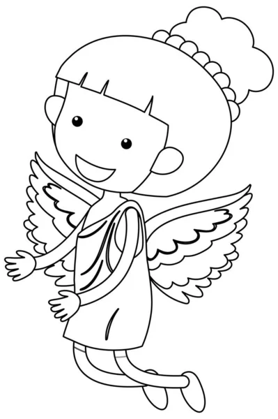 Cupid Girl Black White Doodle Character Illustration — Vetor de Stock