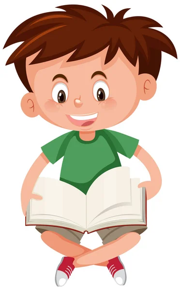 Boy Reading Book White Background Illustration — Stock Vector