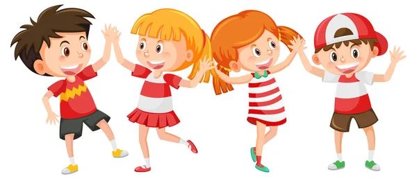 Ευτυχισμένο Αγόρι Και Κορίτσι Στην Εικόνα Χειρονομία Χαιρετισμού — Διανυσματικό Αρχείο