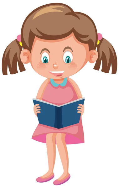 Ένα Κορίτσι Κοτσίδες Που Διαβάζει Μια Εικονογράφηση Βιβλίου — Διανυσματικό Αρχείο