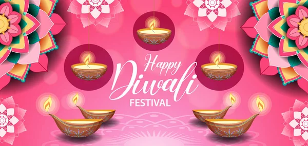 Feliz Diwali Indiana Banner Ilustração Festival — Vetor de Stock