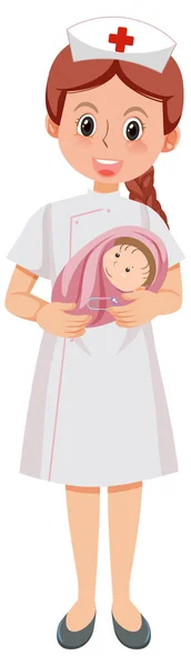 Happy Nurse Carrying Newborn Baby Illustration — Stock Vector