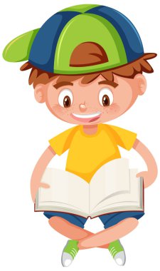 Beyaz arka plan illüstrasyon üzerine bir kitap okurken erkek