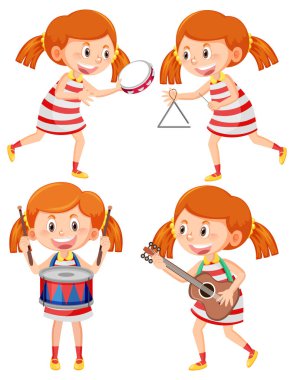 At kuyruklu bir kız müzik aleti çizimi yapıyor.