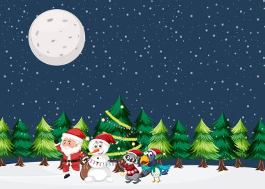 Noel Baba ve Kardan Adam illüstrasyonuyla Noel teması