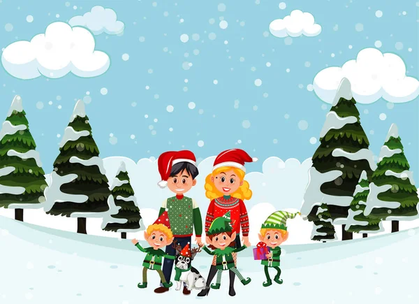 Święta Bożego Narodzenia Rodziną Śniegu Ilustracja — Wektor stockowy