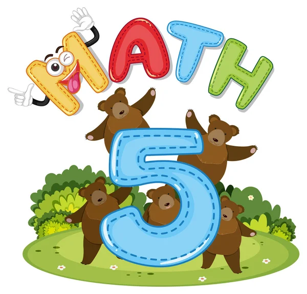 Math Number Five Bears Illustration — Stockvektor