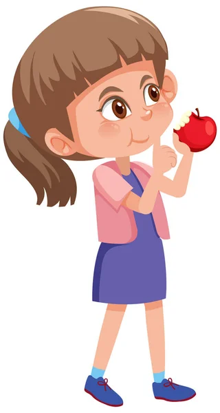 Χαριτωμένο Κορίτσι Τρώει Μήλο Εικονογράφηση — Διανυσματικό Αρχείο