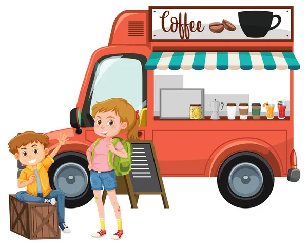 Kahve kamyonu illüstrasyonundaki insanlar