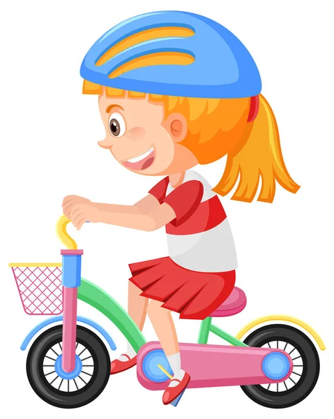 Fille Portant Casque Vélo Sur Fond Blanc Illustration — Image vectorielle