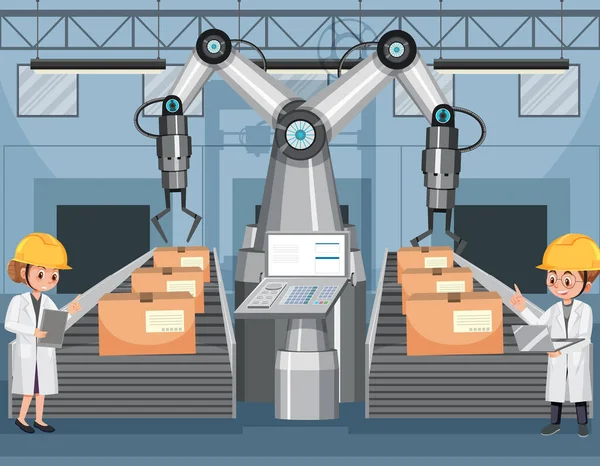 Automation Industri Koncept Med Löpande Band Robotar Illustration — Stock vektor