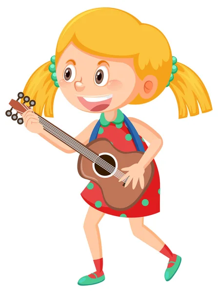 Girl Pigtails Playing Guitar Illustration — стоковый вектор