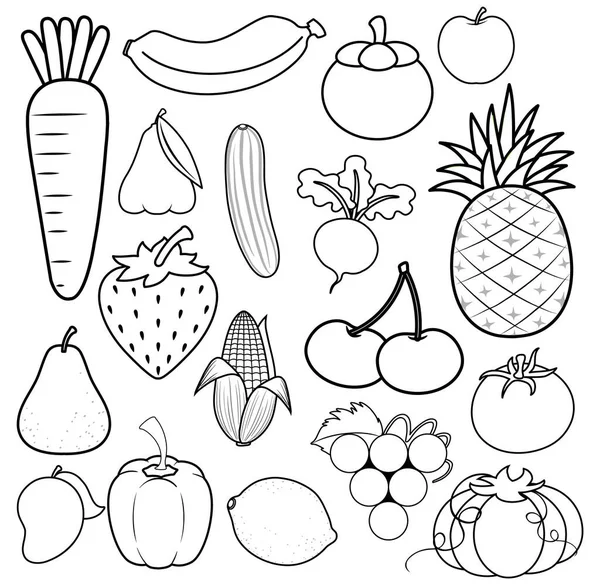 Egy Sor Firka Gyümölcsről Fehér Háttér Illusztráció — Stock Vector