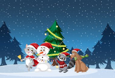 Kardan adamla Noel teması Ağaç çiziminin yanında