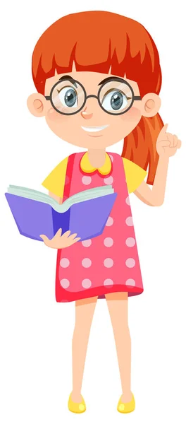 Girl Reading Book White Background Illustration — ストックベクタ