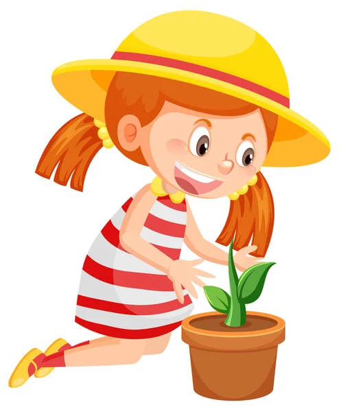 Meisje Cartoon Karakter Groeiende Plant Illustratie — Stockvector