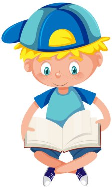 Beyaz arka plan illüstrasyon üzerine bir kitap okurken erkek