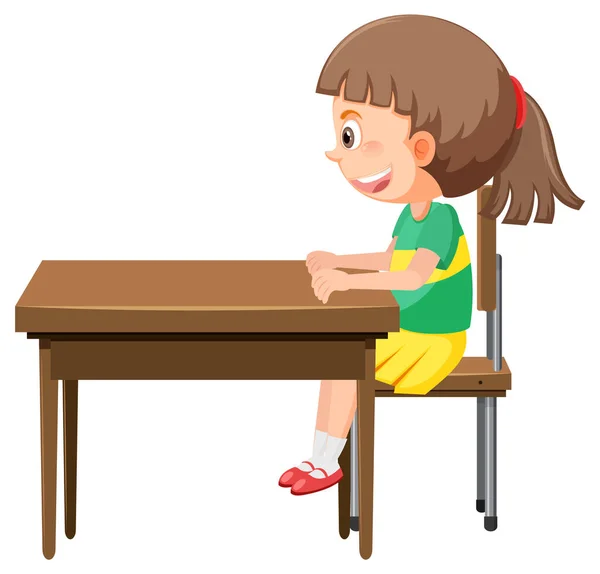 Dziewczyna Siedzi Biurku Szkoły Ilustracja — Wektor stockowy