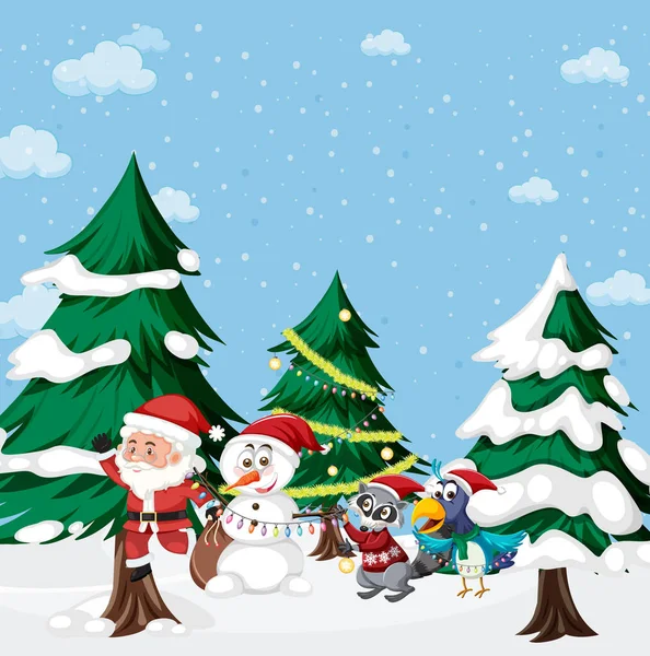 Різдвяні Канікули Ілюстрацією Санти Сніговика — стоковий вектор