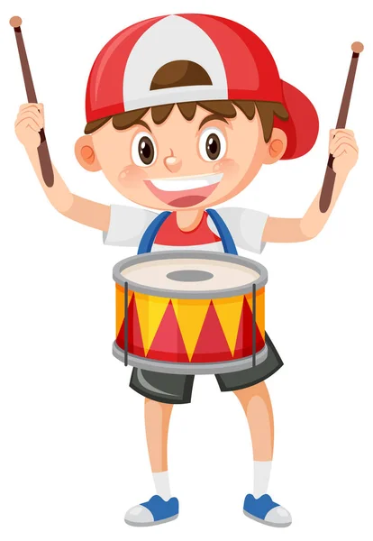 Seorang Anak Dengan Ilustrasi Instrumen Musik Drum - Stok Vektor