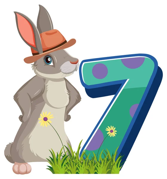 Tavşan, beyaz arkaplan illüstrasyonunda izole edilmiş sayı karakterini tutuyor