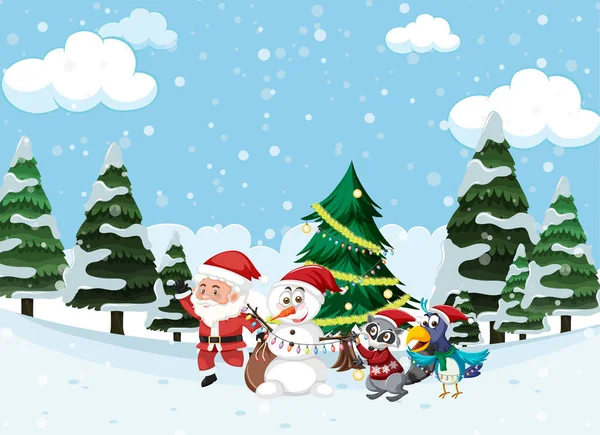 Noel Baba ve Kardan Adam illüstrasyonuyla Noel tatili