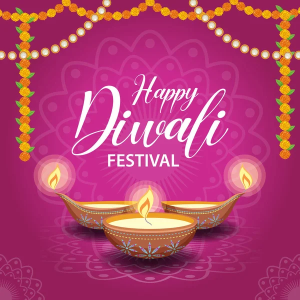 Happy Diwali Indian Festival Banner Illustration — Stock Vector