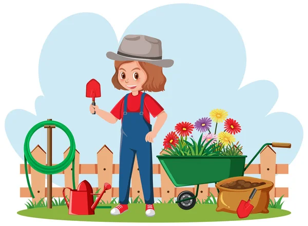 Gardener Colorful Flowers Illustration — Vector de stock