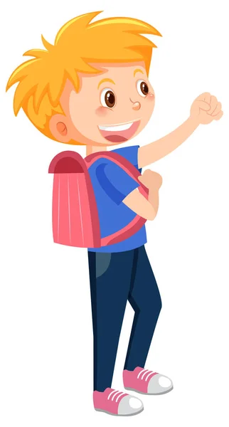 Male Student Cartoon Character Backpack White Background Illustration — Stockvektor