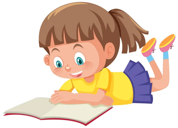Mädchen Liest Ein Buch Auf Weißem Hintergrund — Stockvektor