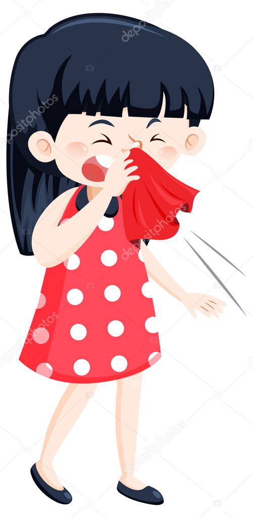 A sick girl cartoon character on white background illustration