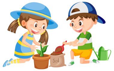 Beyaz arka planda erkek ve kız karikatür çizimi