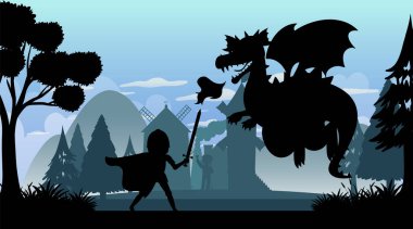 Siluet ortaçağ çizgi film arkaplan illüstrasyonu