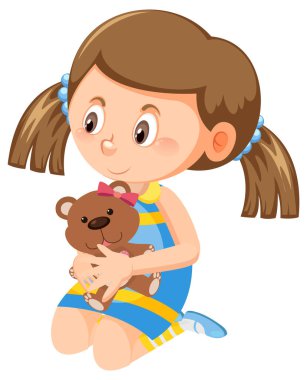 Oyuncak ayı illüstrasyonunu elinde tutan tatlı kız.