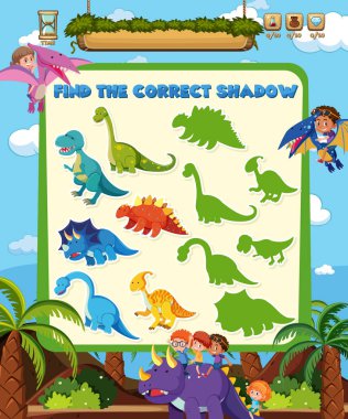 Dinazor illüstrasyonunun doğru gölge oyunu şablonunu bul