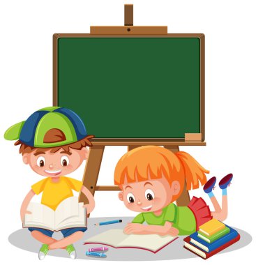 Tahta pankart illüstrasyonlu öğrenci