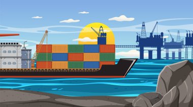 Offshore petrol platformu illüstrasyonlu petrol endüstrisi kavramı