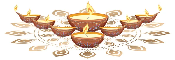 Bougies Lumineuses Diwali Sur Fond Blanc Illustration — Image vectorielle