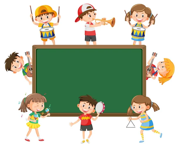 Children Music Instrument Blackboard Banner Illustration — 스톡 벡터