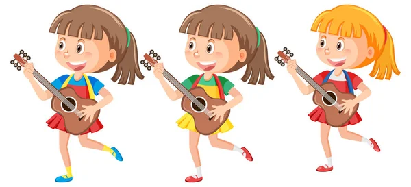 Набір Дівчат Грають Гітарі Ілюстрація — стоковий вектор