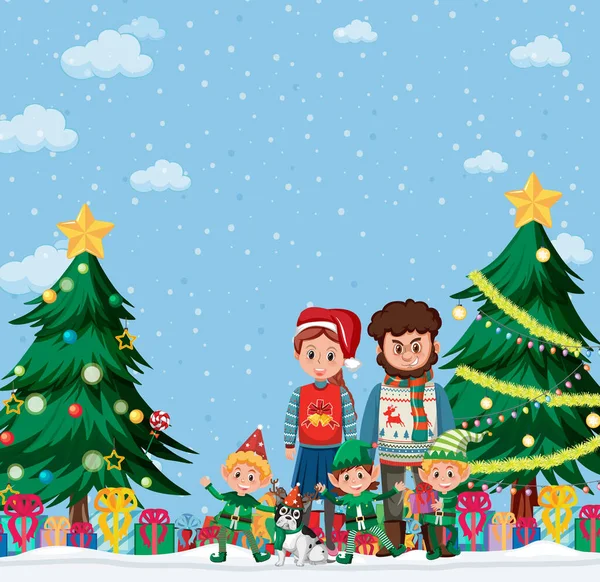 Vacanze Natale Con Famiglia Illustrazione All Aperto — Vettoriale Stock