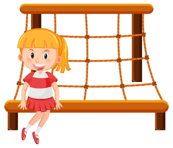 Girl Sitting Climbing Rope Wall Net Playground Illustration — Archivo Imágenes Vectoriales